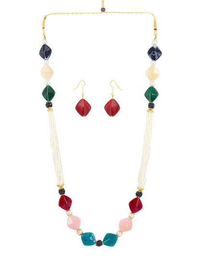 Gold-Plated Artificial Beads Beaded Necklace And Earrings