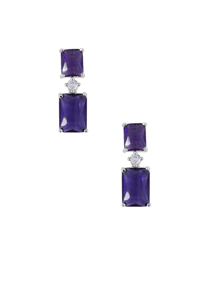 Rhodium Plated Purple Square American Diamond Jewellery Set