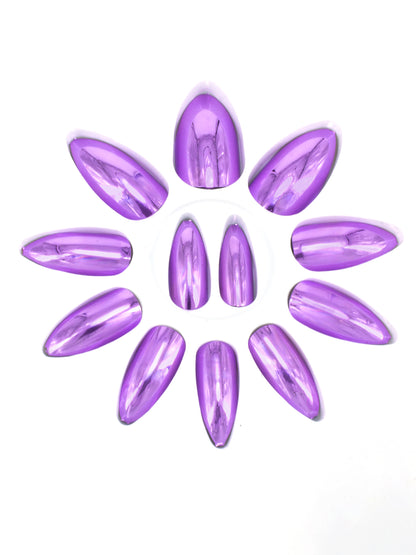 Set Of 12 Reusable Chromatic Fake Nails With Application Kit - Metallic Purple