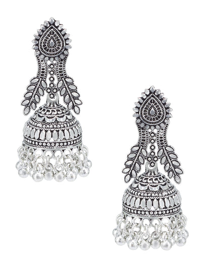 Silver Oxidised Leaf Jhumka Earrings