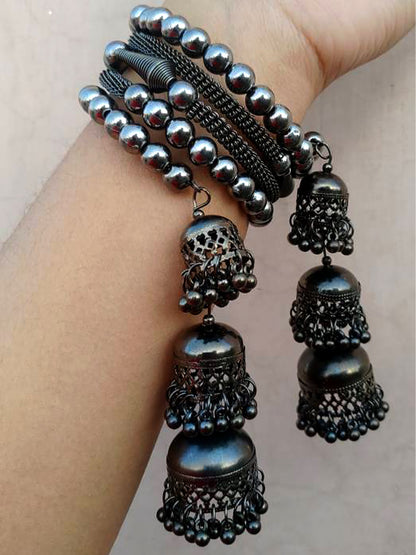 Gun Metal Spiral Beaded Jhumka Wraparound Bracelet Gift For Women