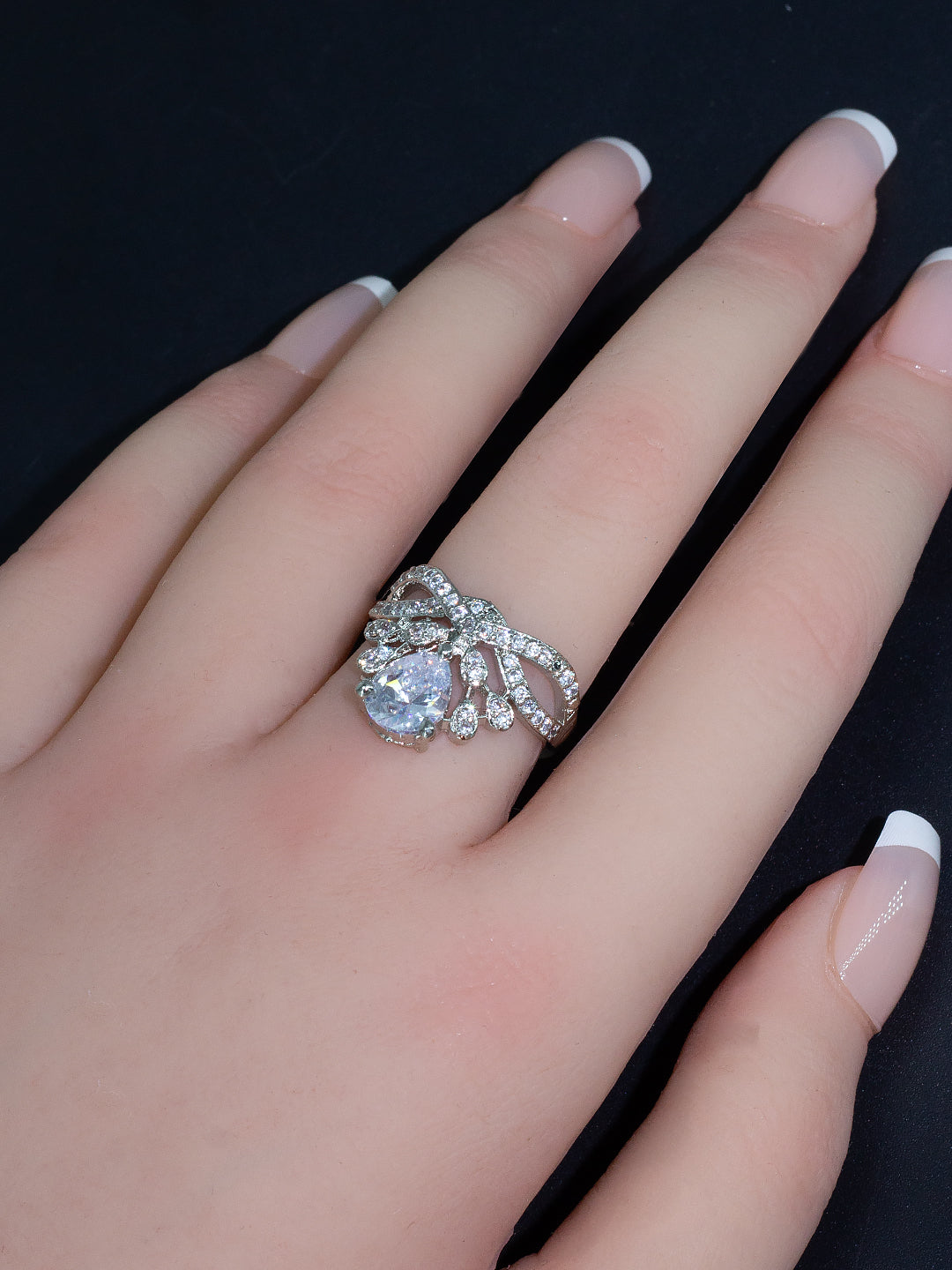 Rhodium Plated Crown Shaped American Diamond Adjustable Ring