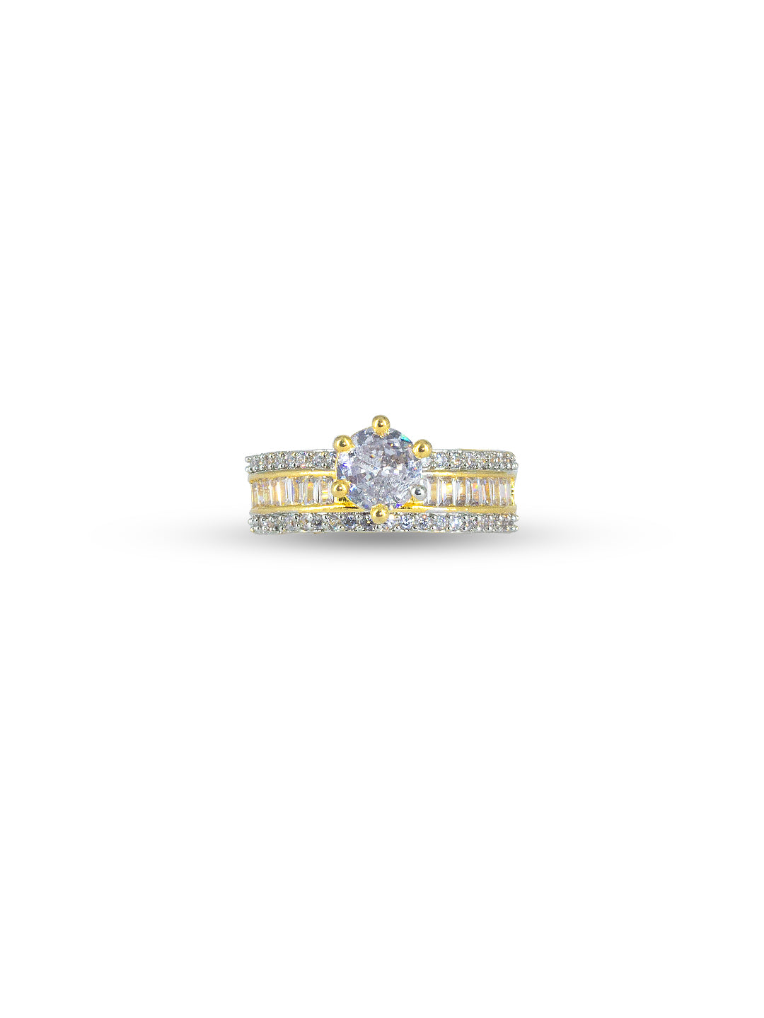 Gold Plated Solitaire American Diamond Adjustable Finger Ring