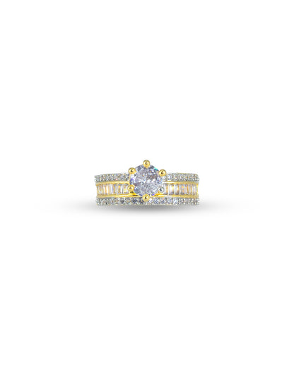 Gold Plated Solitaire American Diamond Adjustable Finger Ring