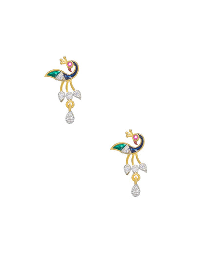 Gold Plated Peacock American Diamond & Black Beaded Trendy Mangalsutra With Earrings