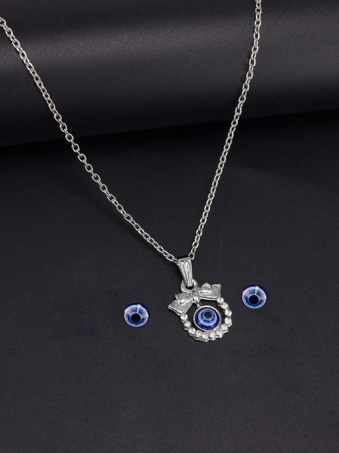 Silver Plated Evil Eye Shaped Pendant & Studs Set