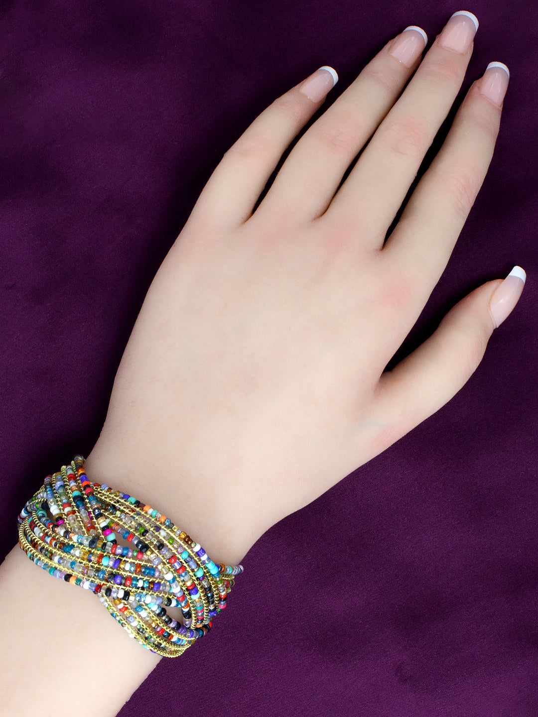 Gold Plated Multi-coloured Beaded Cuff Bracelet Gift For Girls