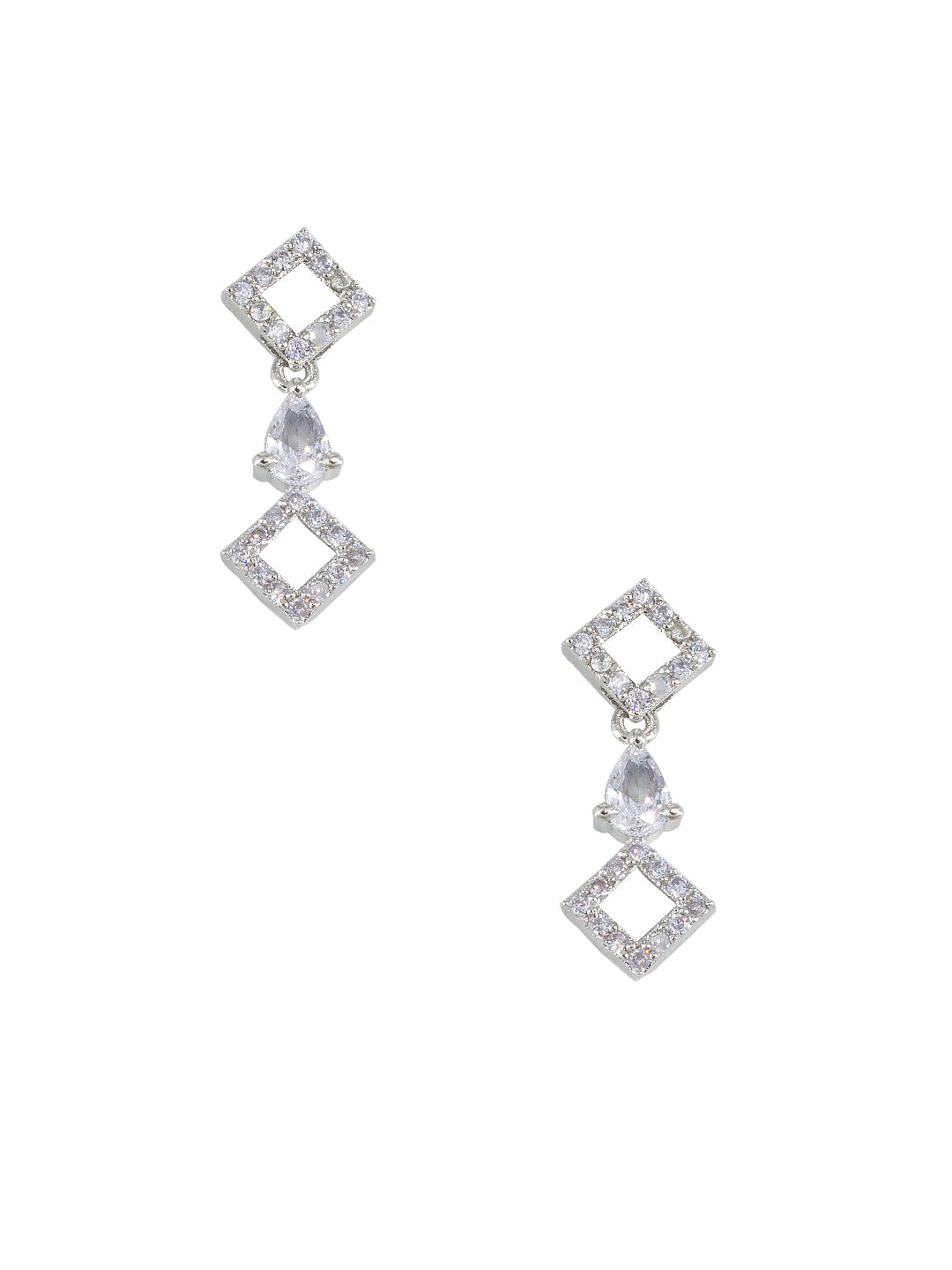 Rhodium Plated Square American Diamond Jewellery Set