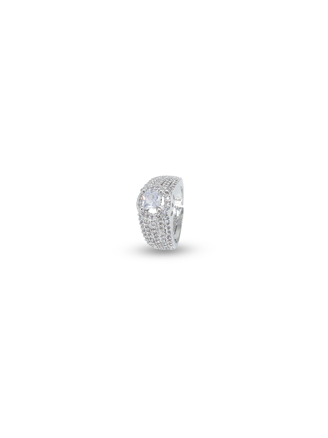 Rhodium Plated American Diamond Adjustable Finger Ring