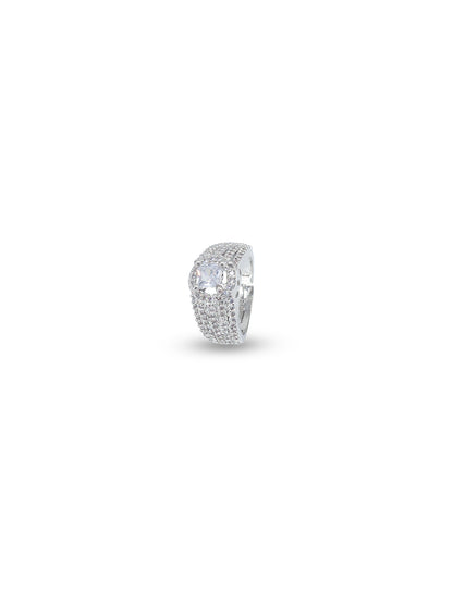 Rhodium Plated American Diamond Adjustable Finger Ring