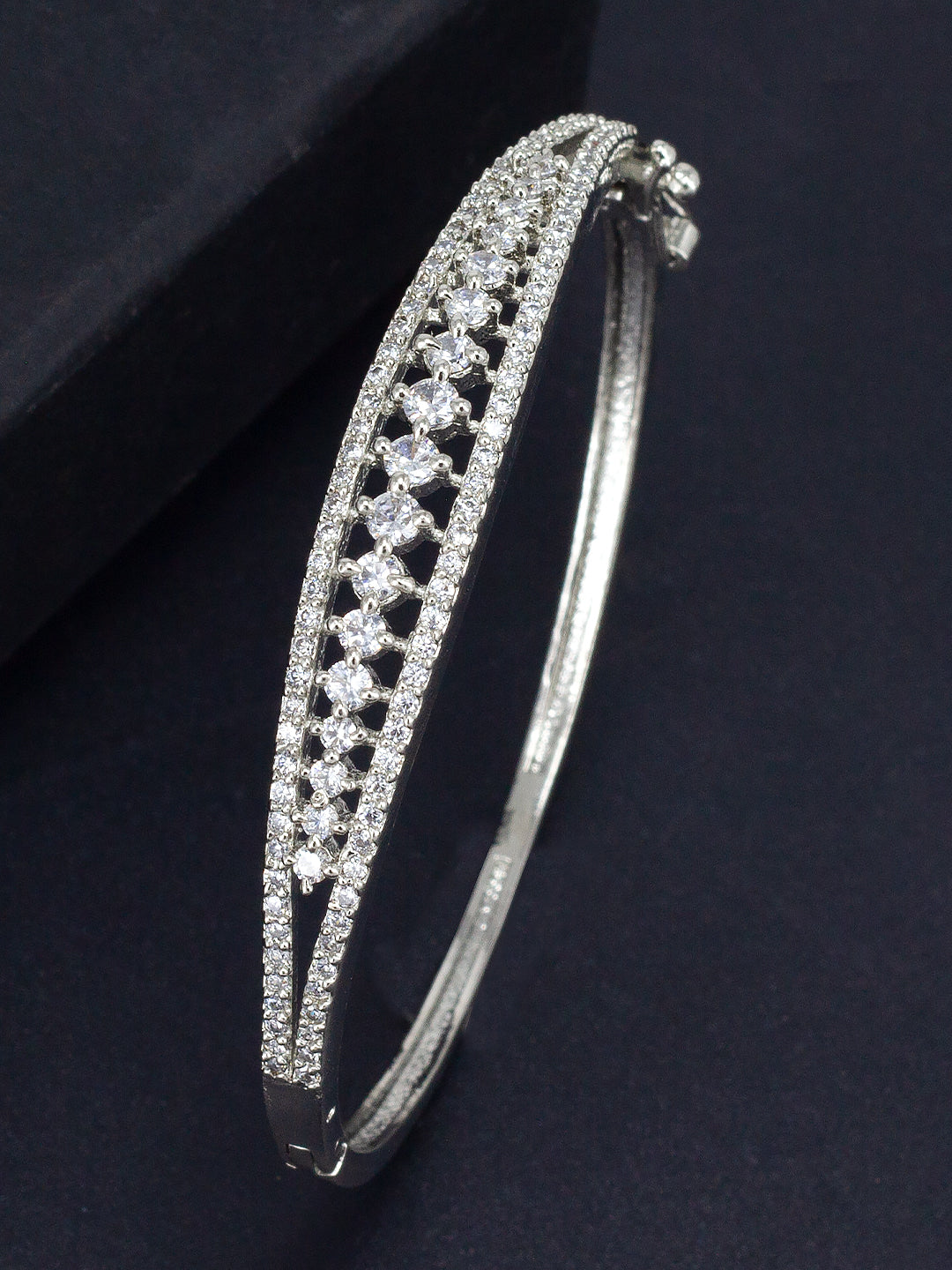 Rhodium Plated American Diamond Studded Bracelet