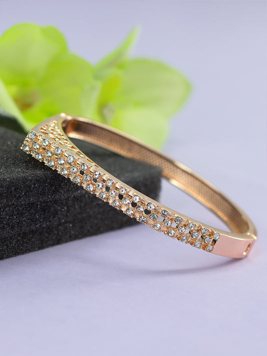 Rose Gold Plated American Diamond Studded Stainless Steel Bracelet