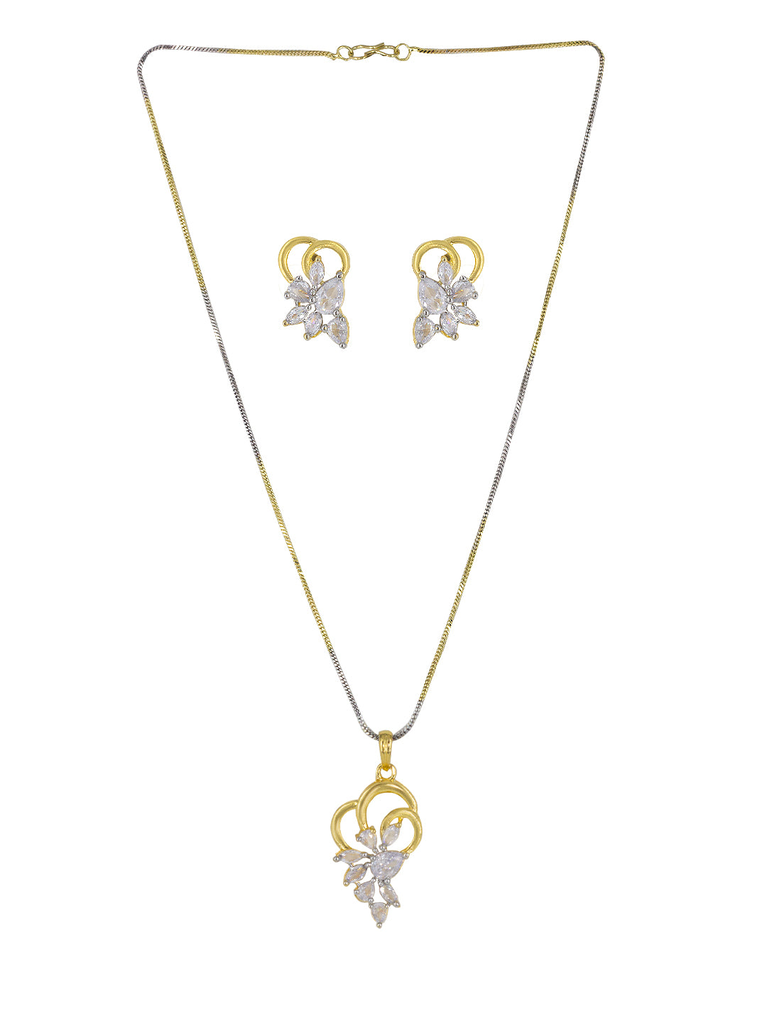 Gold Plated American Diamond Trendy Pendant & Earring Set