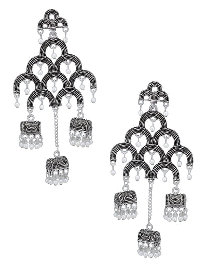 Silver Oxidised Artificial Beads Jhumka Earrings