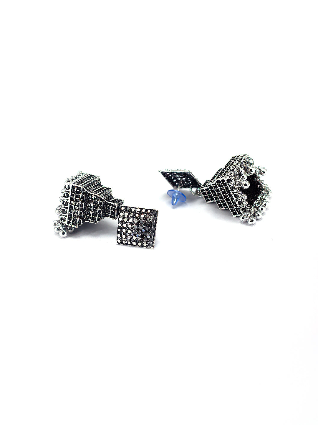 Silver Oxidised Square Jhumka Earrings For Women