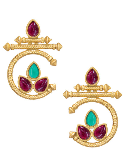 Gold-Plated Kundan Studded Contemporary Drop Earrings