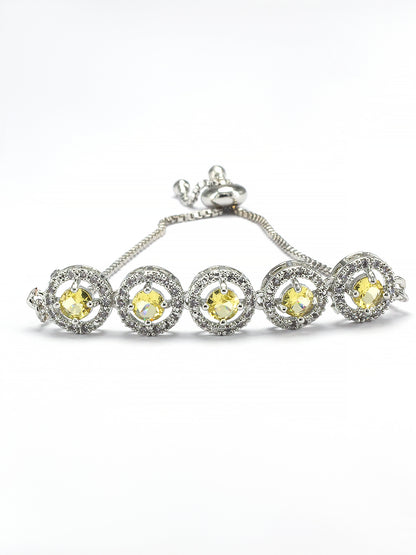 Yellow American Diamond Studded Circular Adjustable Bracelet Gift For Women