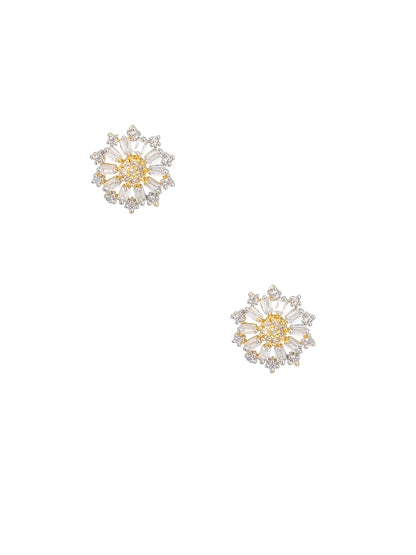 Gold Plated Floral Trendy American Diamond Stud Earrings