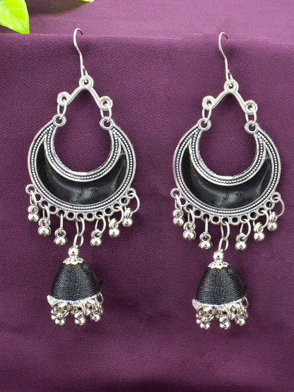 Silver Oxidised Black Chandbali Jhumka Earrings