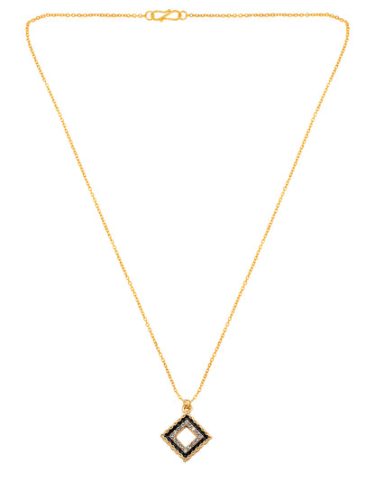 Gold Plated & Black Square Shaped Pendant & Studs Set