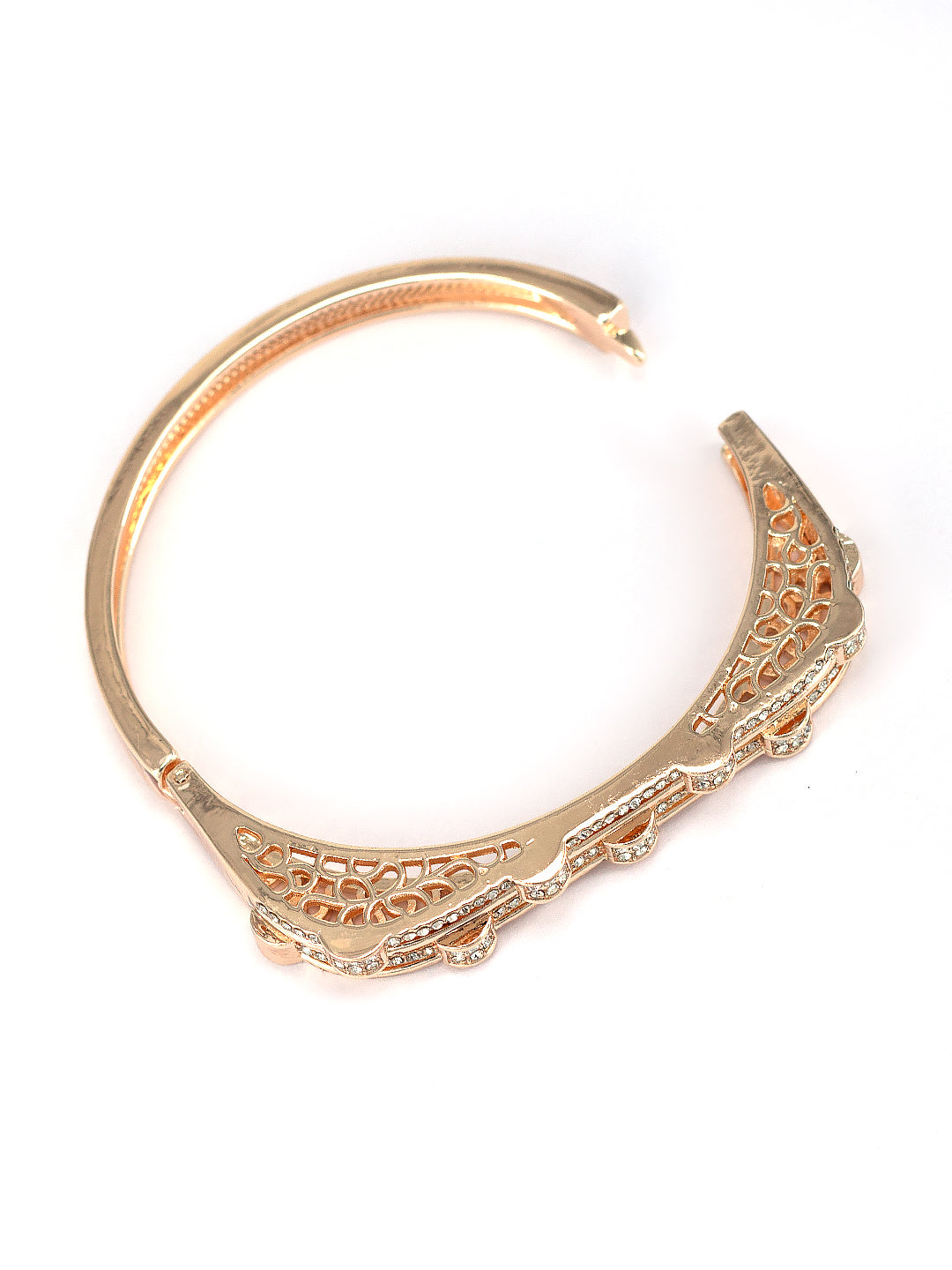 Rose Gold Plated American Diamond Studded Stainless Steel Bracelet