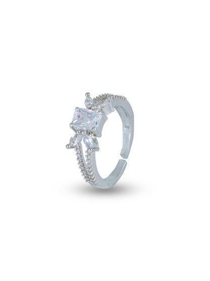 Rhodium Plated American Diamond Adjustable Finger Ring