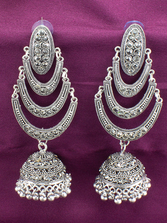 Silver Oxidised Chandbali Jhumka Earrings