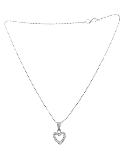 Silver Plated CZ Studded Heart Shaped Pendant & Studs Set