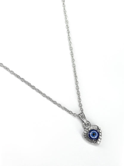 Silver Plated Evil Eye Heart Shaped Pendant & Studs Set