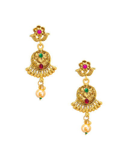 Gold Plated Long & Short Necklace Kundan Studded Temple Jewellery Set