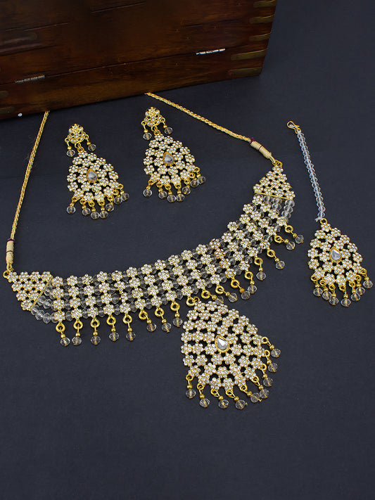 Gold Plated CZ Studded Jewellery Set With Maangtika