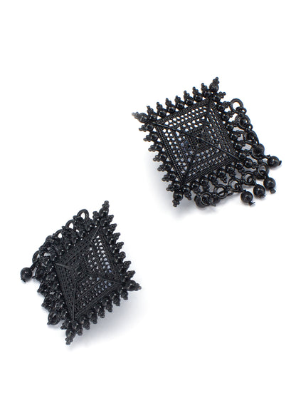 Black Square Shaped Stud Earrings