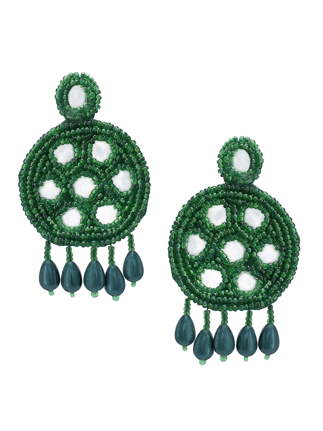 Green Beaded Quirky Drop Earrings