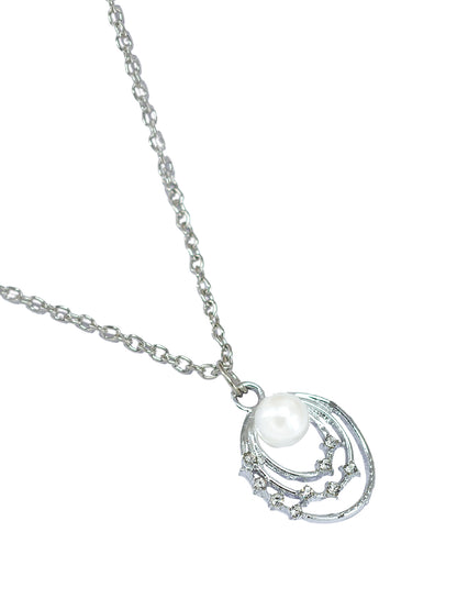 Silver Plated Pearl & CZ Pendant & Studs Set