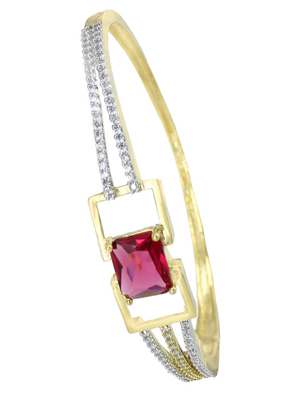 Gold Plated Red American Diamond Studded Bracelet Gift For Women