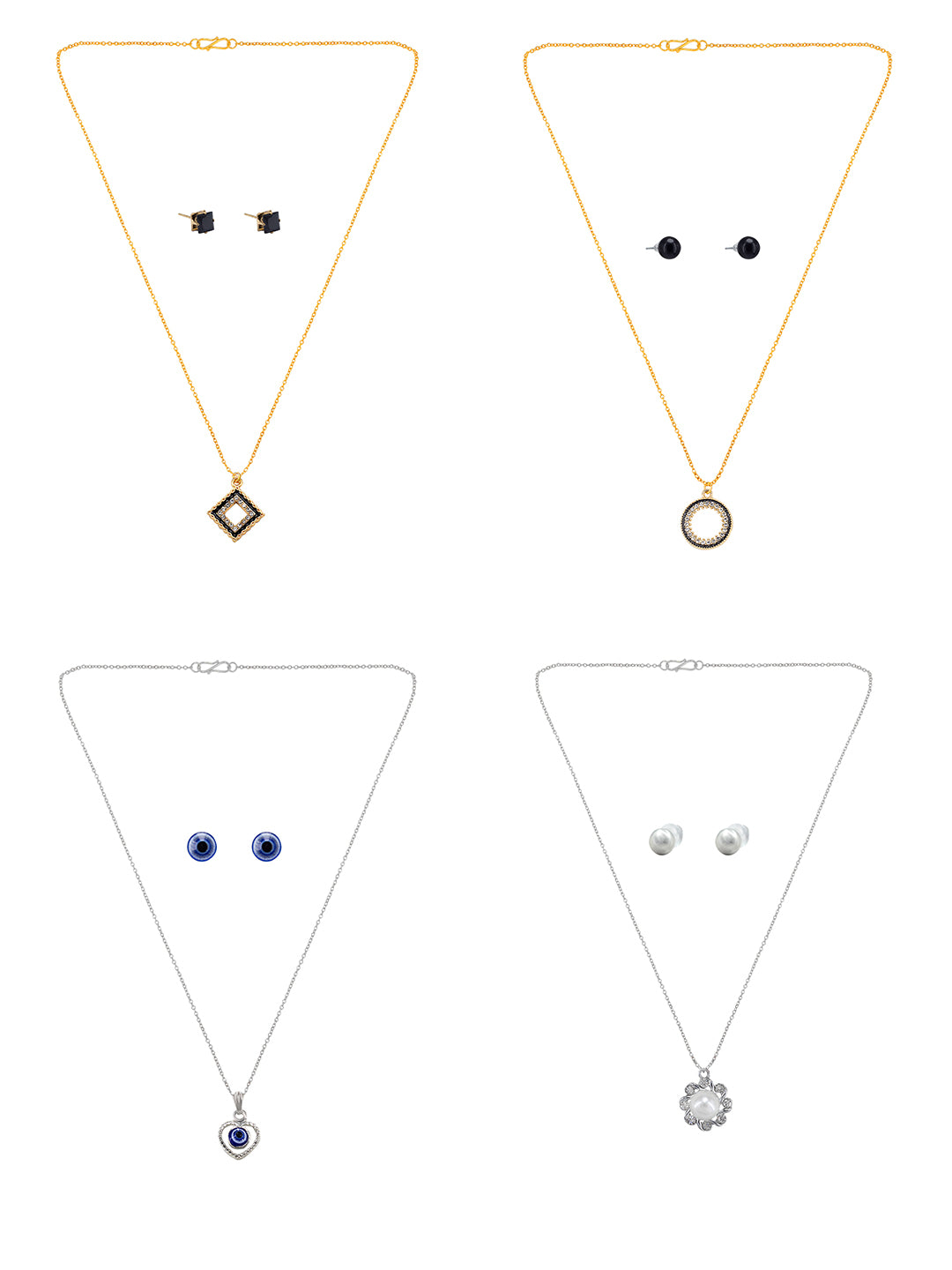 Pack of 4 Gold Plated & Silver Plated Pendant & Earrings Set Gift For Girls