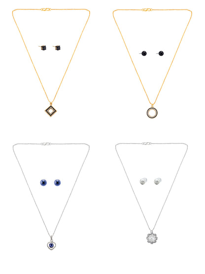 Pack of 4 Gold Plated & Silver Plated Pendant & Earrings Set Gift For Girls