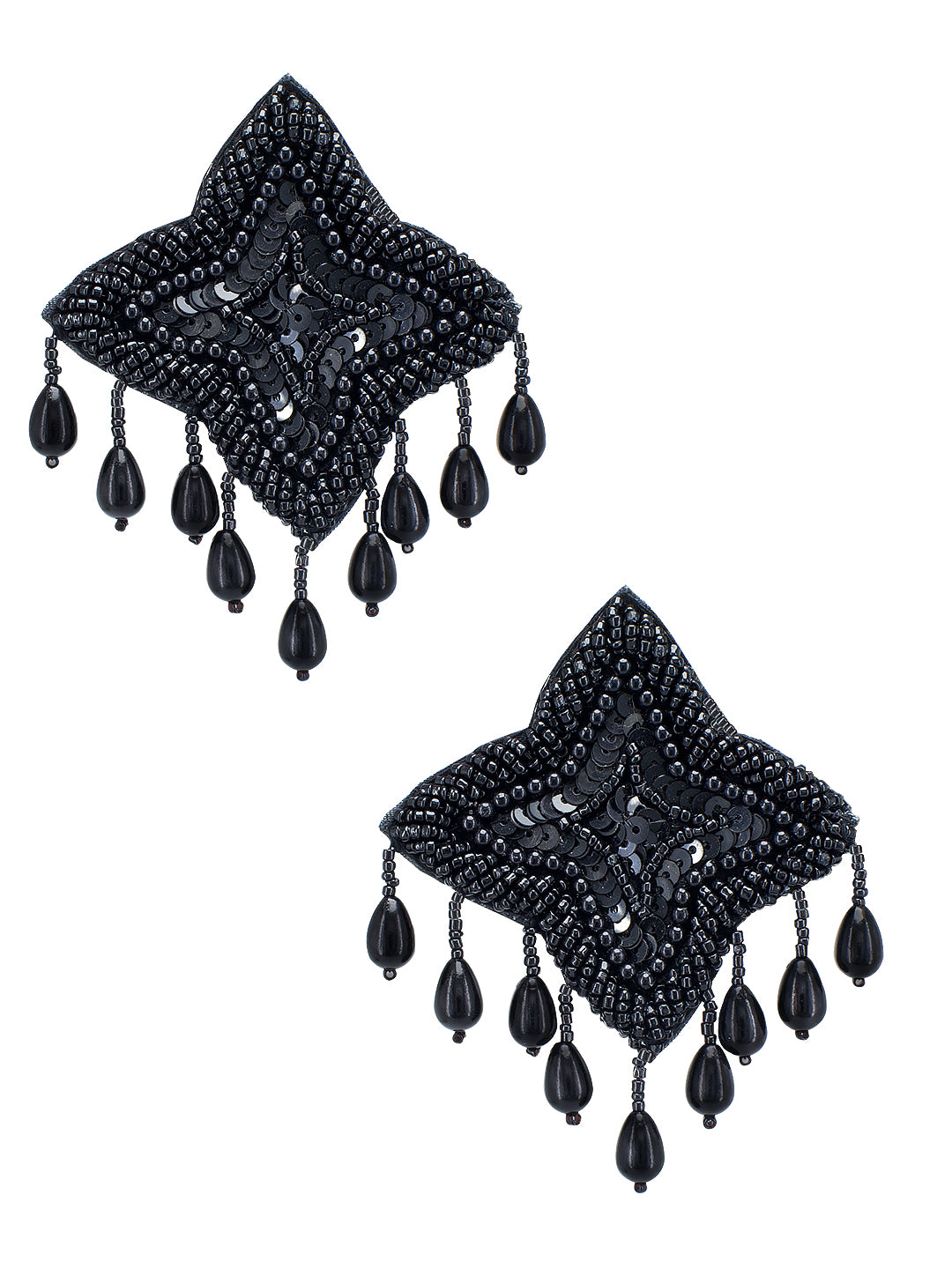 Black Star Shaped Beaded Stud Earrings