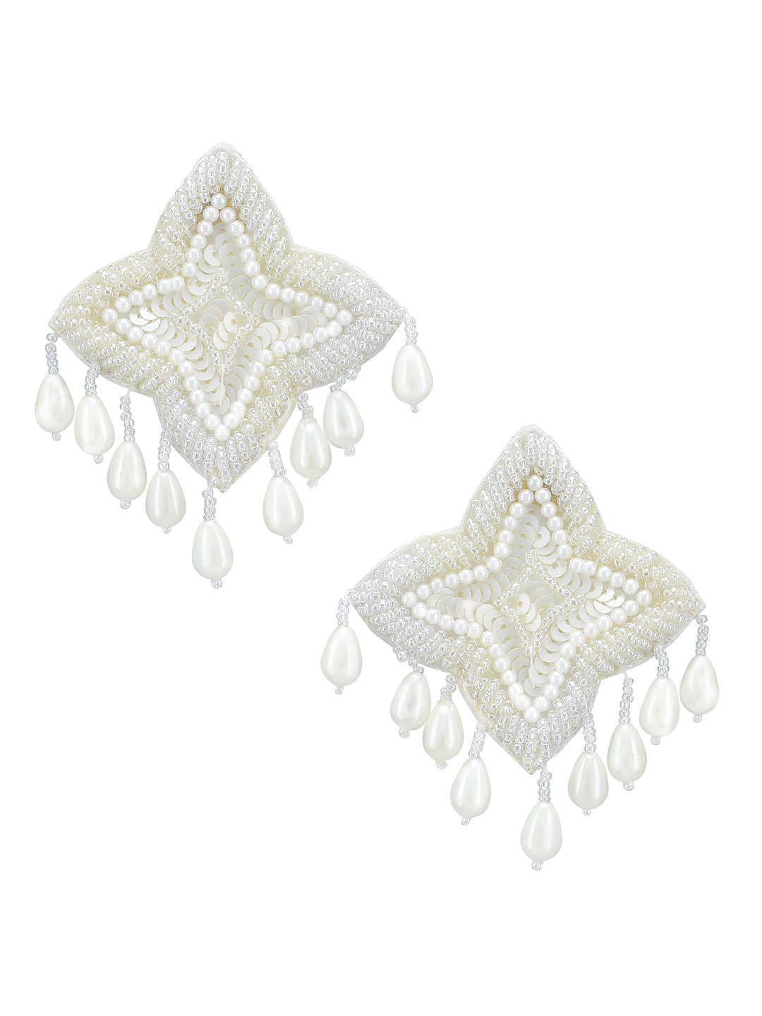 White Star Shaped Beaded Stud Earrings