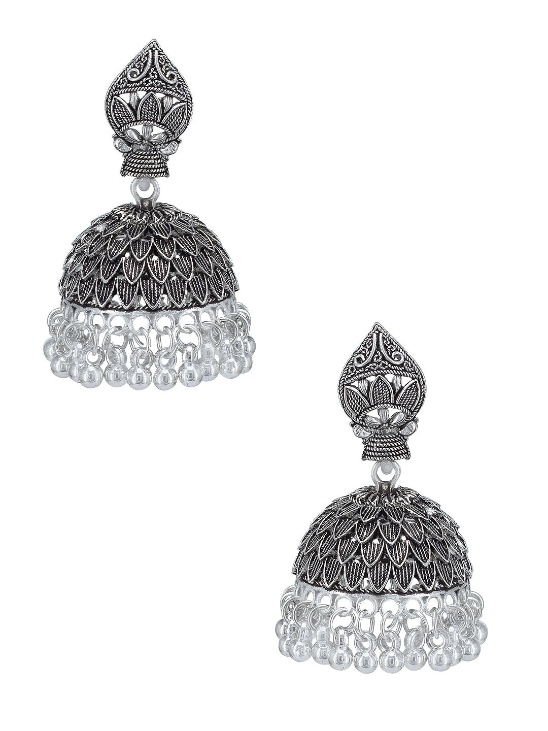 Silver Oxidised Afghani Jhumka Earrings