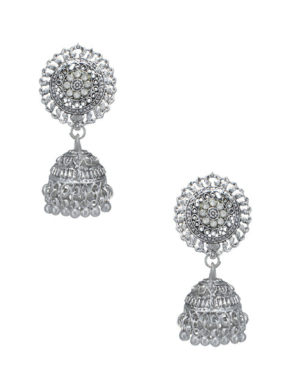 Silver-Plated Floral Cubic Zirconia Stone Studded Jewellery Set