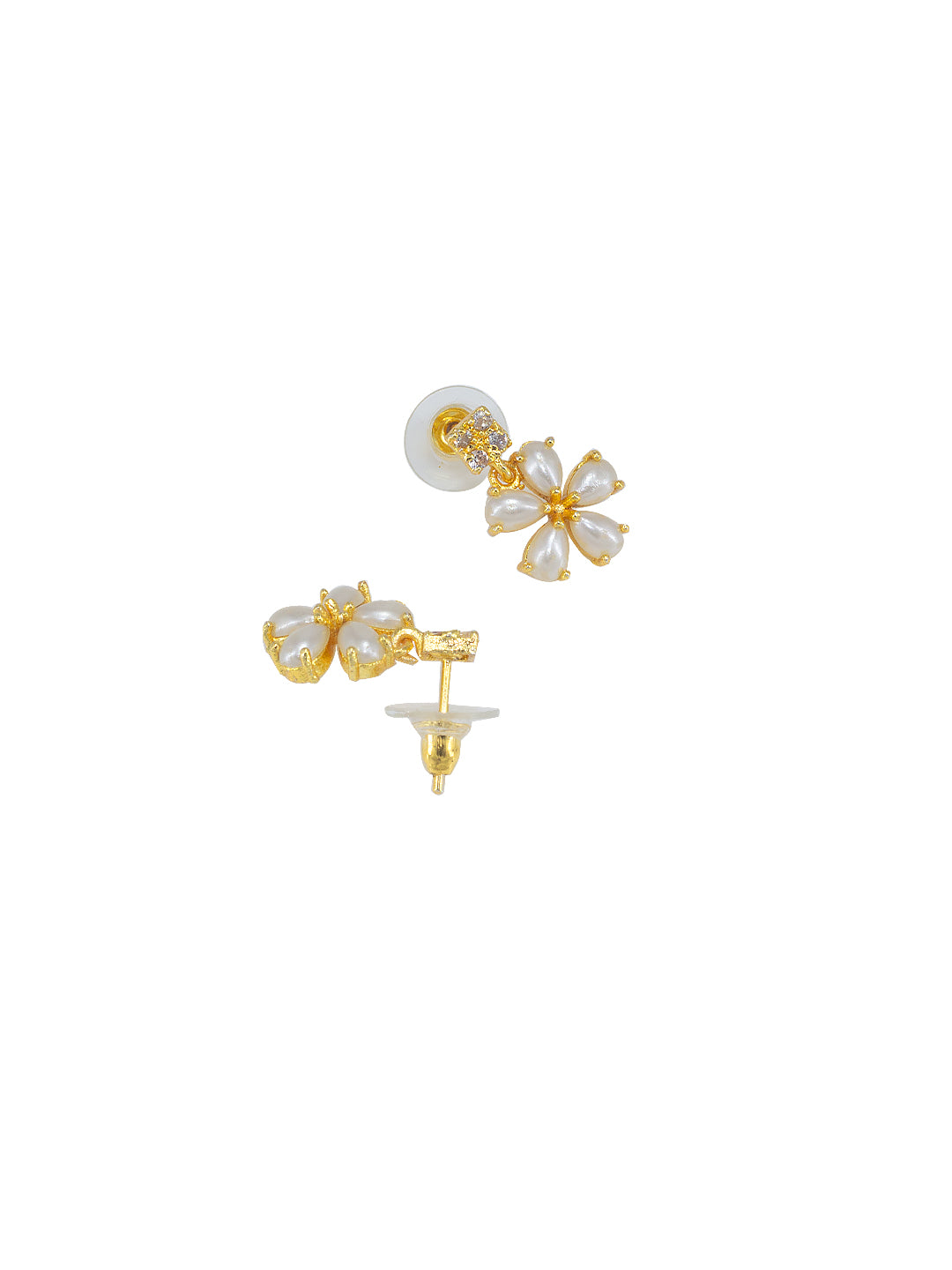 Gold Plated American Diamond & Faux Pearls Floral Jewellery Set