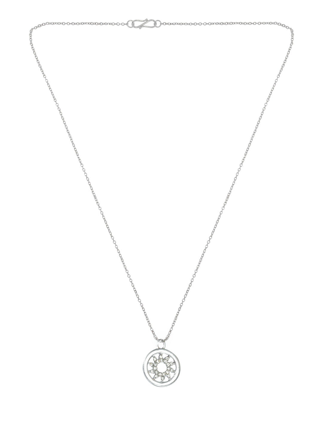 Silver Plated CZ Studded Circular Shaped Pendant & Studs Set