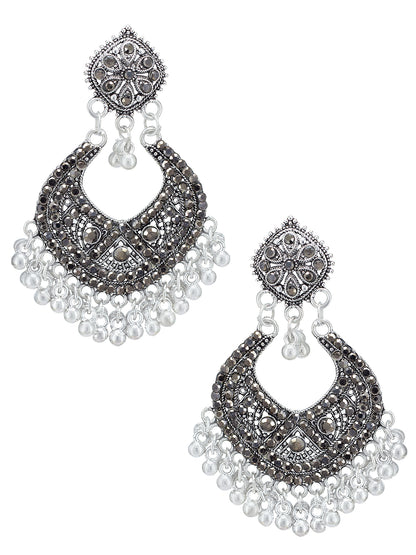 Silver Oxidised Chandbali Jhumka Earrings