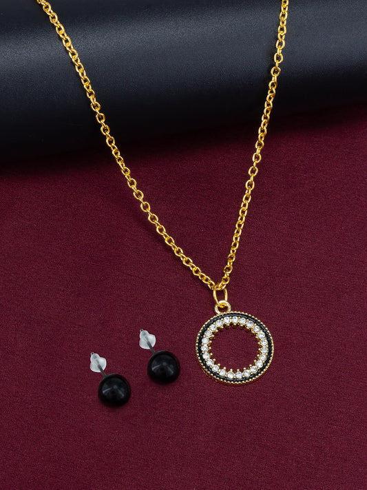 Gold Plated Black Pendant & Earrings Set