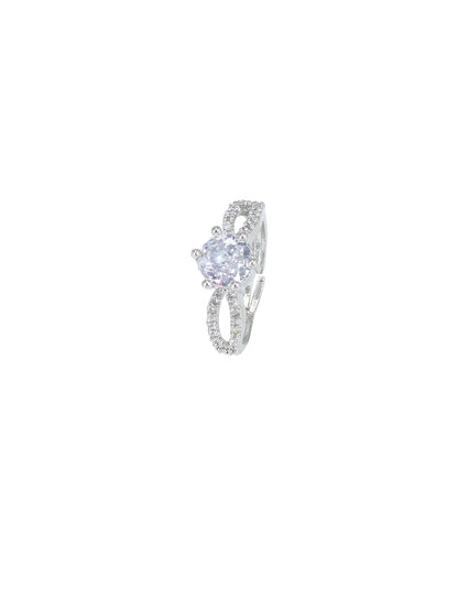 Rhodium Plated Solitaire American Diamond Adjustable Finger Ring