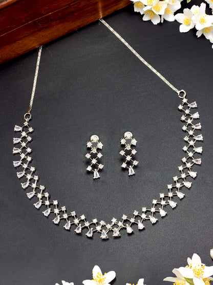 Rhodium-Plated American Diamond Studded Jewellery Set