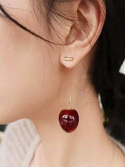 Gold Plated Red Cherry Drop Earrings