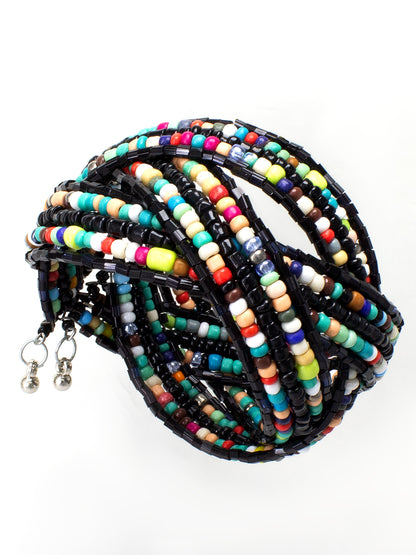 Black Multi-Coloured Beaded Cuff Bracelet