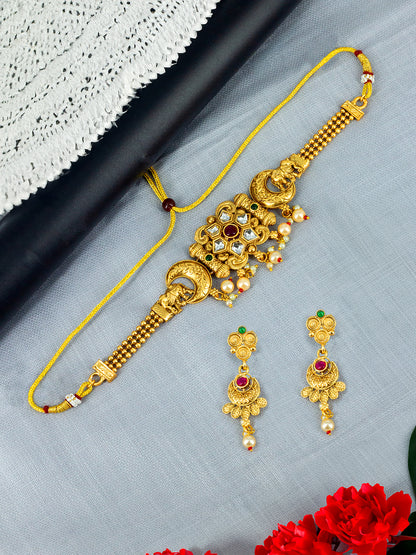 Gold Plated Kundan Choker Temple Jewellery Set